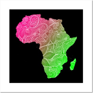 Colorful mandala art map of Africa with text in pink and green Posters and Art